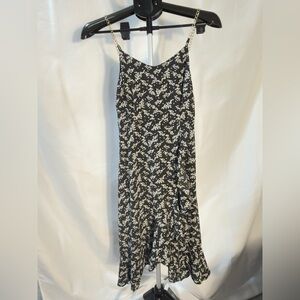 Chic Black Ruffle Dress with White Floral Design
